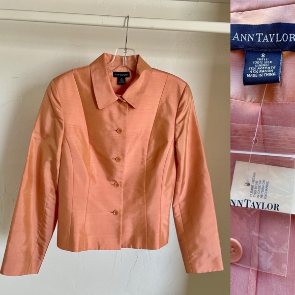 NWT ANN TAYLOR Peach SILK Lightweight JACKET Size 8 - Picture 2 of 10